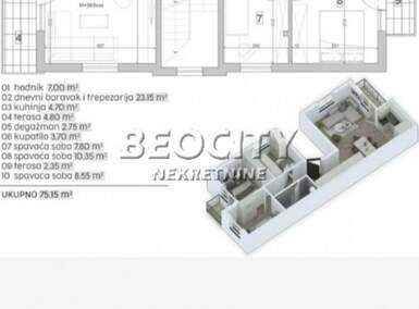 Cetvorosoban stan, Novi Sad, Adice, prodaja, 75m2, 123750e, id1339233